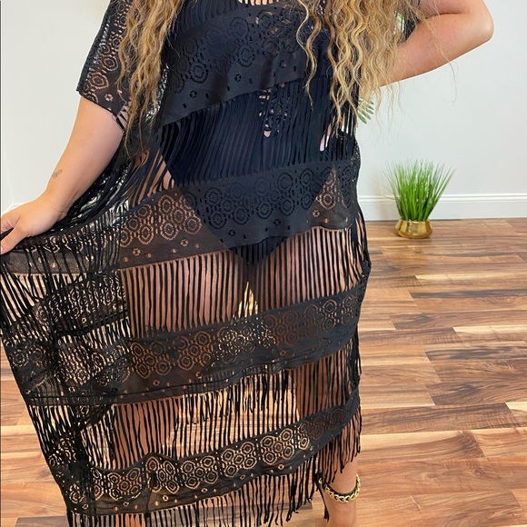 ‼️ Black Net Crochet Swim Wear Beach Pool Cover Up - Picture 4 of 7